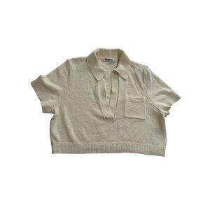 Venroy Terry Knit Cropped Polo in Cream